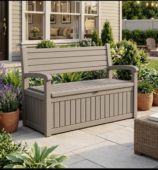 New Other EasyUp 80 Gallon Storage Bench Lockable Waterproof Deck Box, Gray