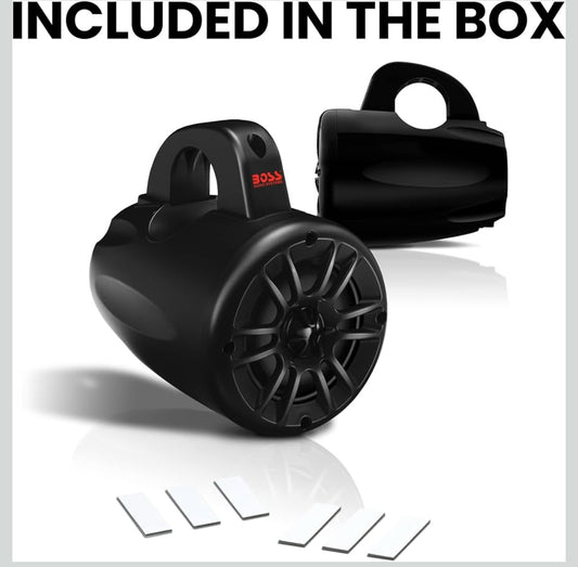 Set Of 2 New - BOSS Audio Systems 4” 2 Way 400 W Wakeboard Tower Speakers, Black