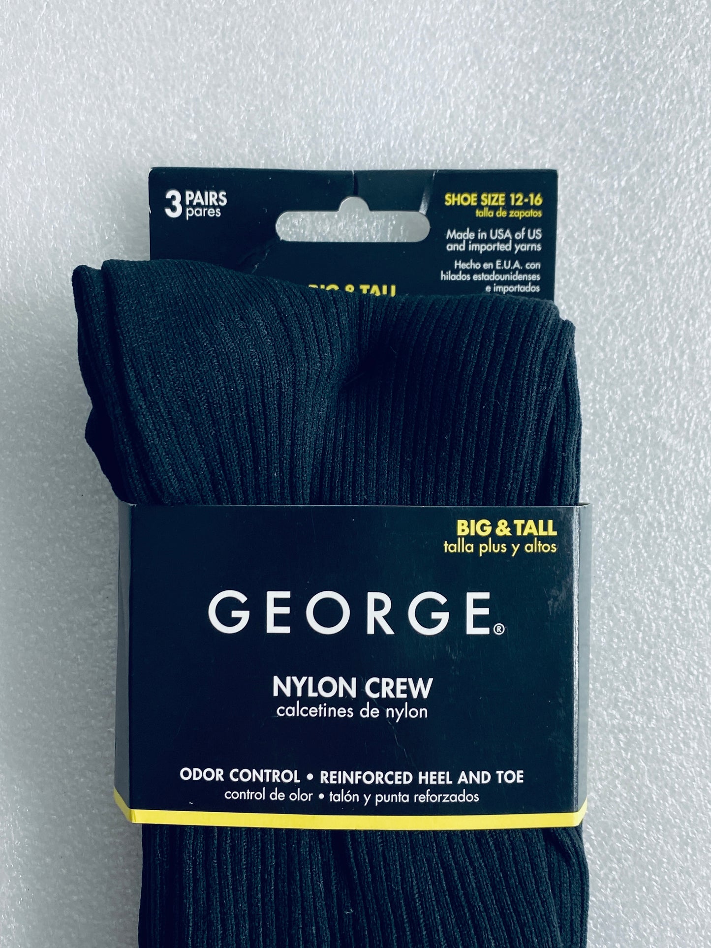 lot Of 2 New–George Nylon Crew & Cotton Rib Crew Socks, Shoe Size 6-12, 6 Pairs