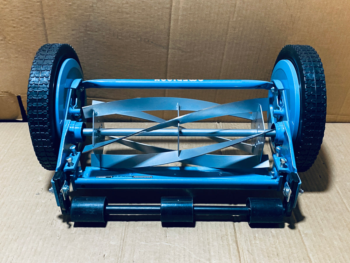 New Open Box American Lawn Mower 14-Inch 5-Blade Reel Mower With Sharpener, Blue