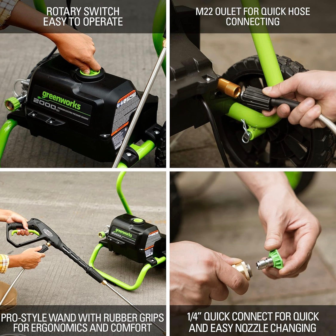 Greenworks 2000 PSI 1.1 GPM Max Electric Power Washer W/ 25°, 40° & Soap Nozzle