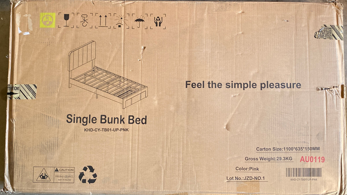 New Open Box Vecelo Twin Platform Bed With Metal Frame & Upholstered Headboard