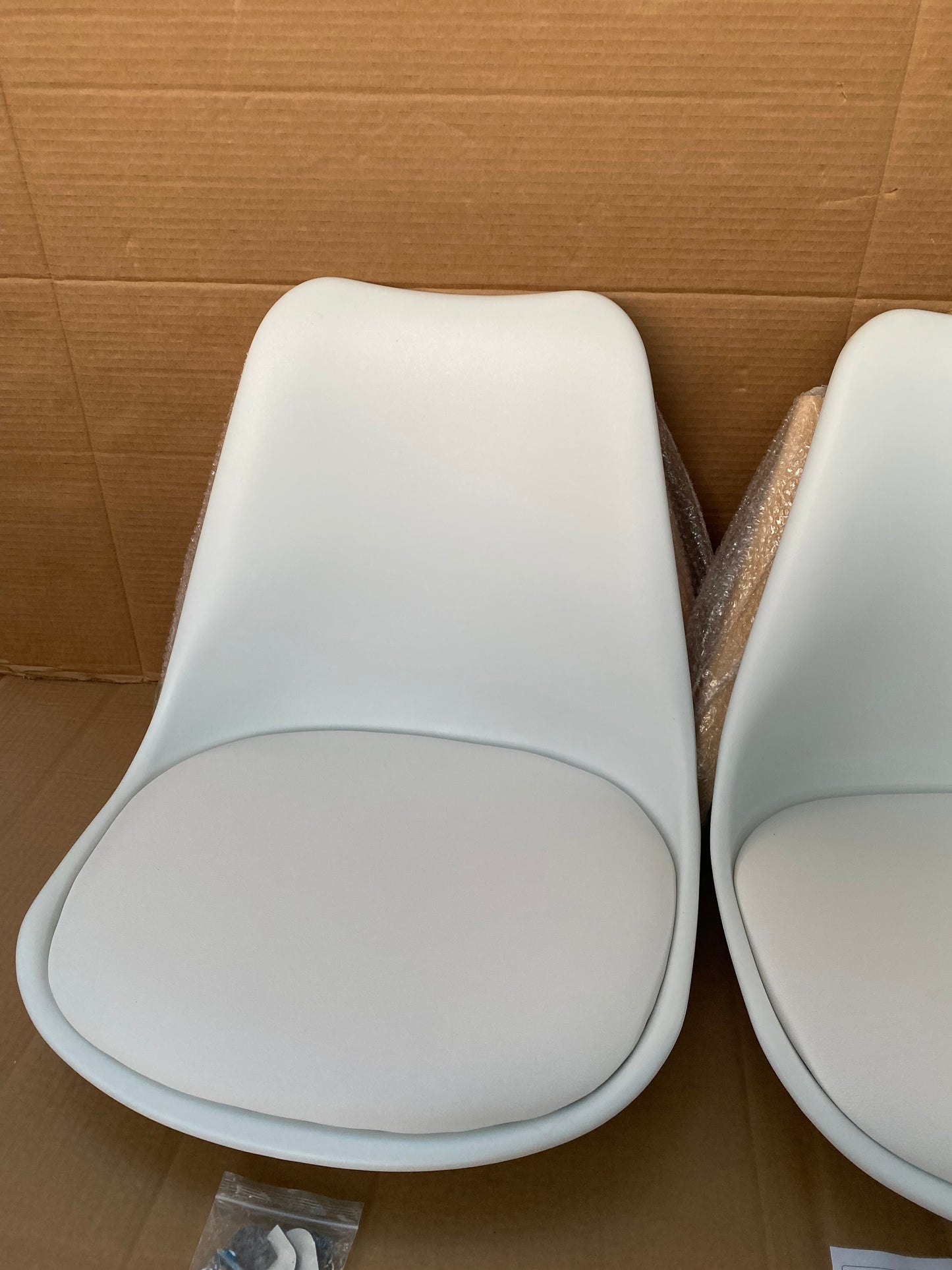 Set Of 3 - New Modern Dining Chairs With Wood Legs & Leather Upholstery