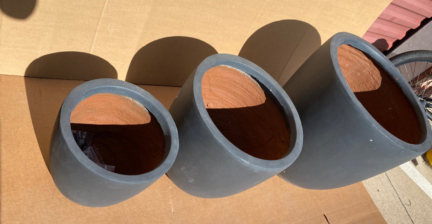 Set Of 3 - New Other Kante 18",14",10" Dia Concrete Round Planters, Dark Gray