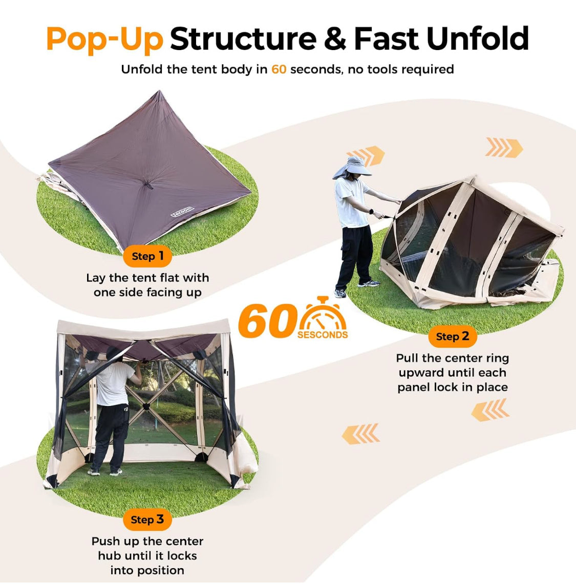 Like New Tecoom 6’ x 6’ 4-Sided Pop Up Canopy/Gazebo Tent With Mesh Windows