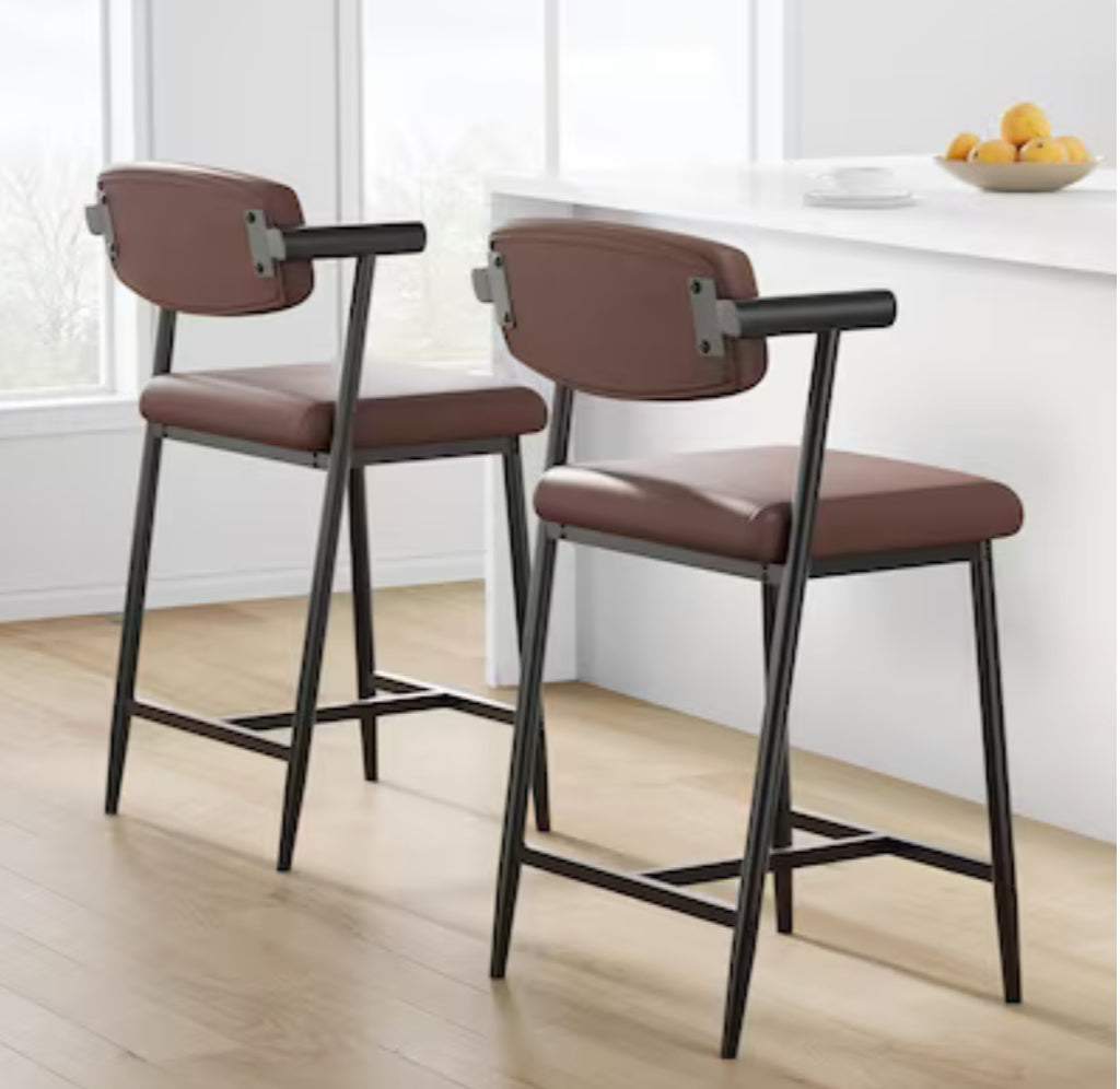 Set Of 2 – New GarveeLife Bar Stools With Armrests & Backrest, Padded Brown
