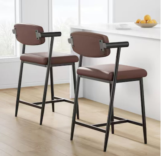 Set Of 2 – New GarveeLife Bar Stools With Armrests & Backrest, Padded Brown