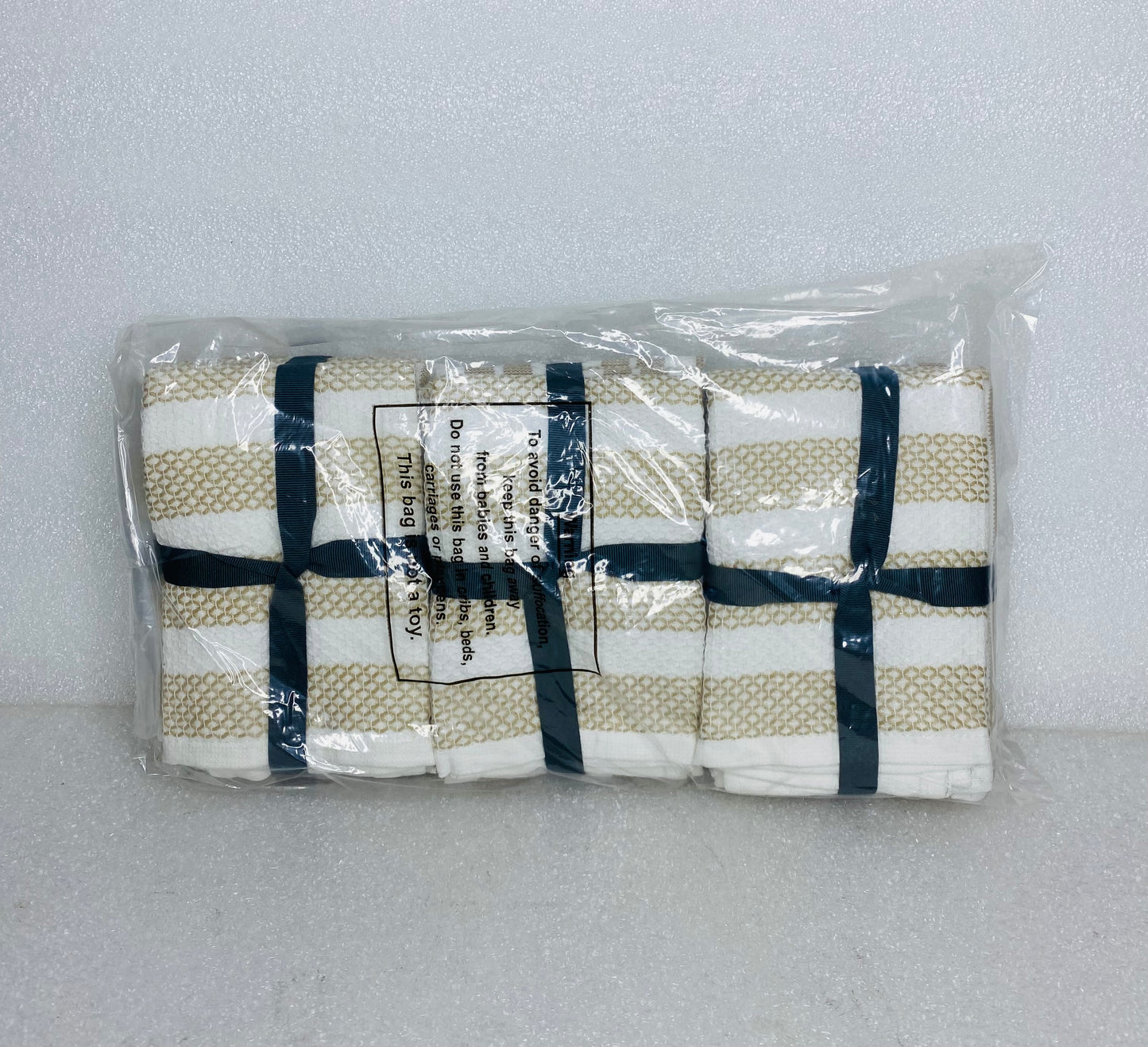 Lot Of 12 - New Threshold Antimicrobial Dishcloths, 12" x 12", Taupe & White