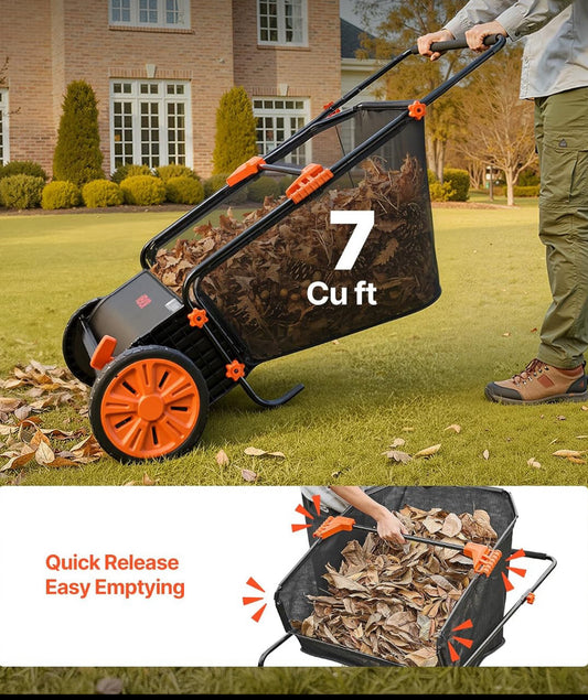 New Other VEVOR 26” Leaf/Grass Push Lawn Sweeper/Collector With 7 cu. ft. Hopper Bag
