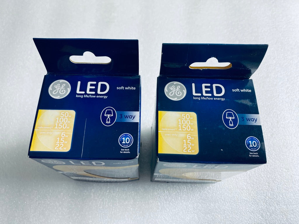 Lot Of 2-New GE LED 3-Way Soft White Light Bulb 50/100/150W 700/1600/2155 Lumens