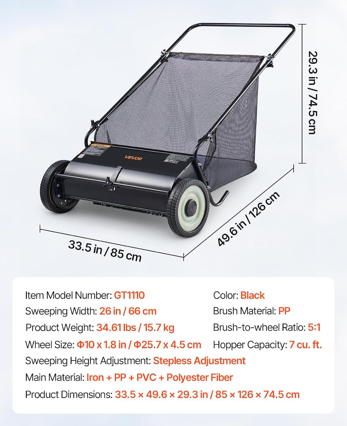 New Other Vevor Push Lawn Sweeper 26” Leaf & Grass Collector, Rubber Wheels
