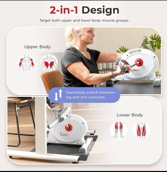New Other Sunny Health & Fitness White Smart Mini Exercise Bike With Bluetooth