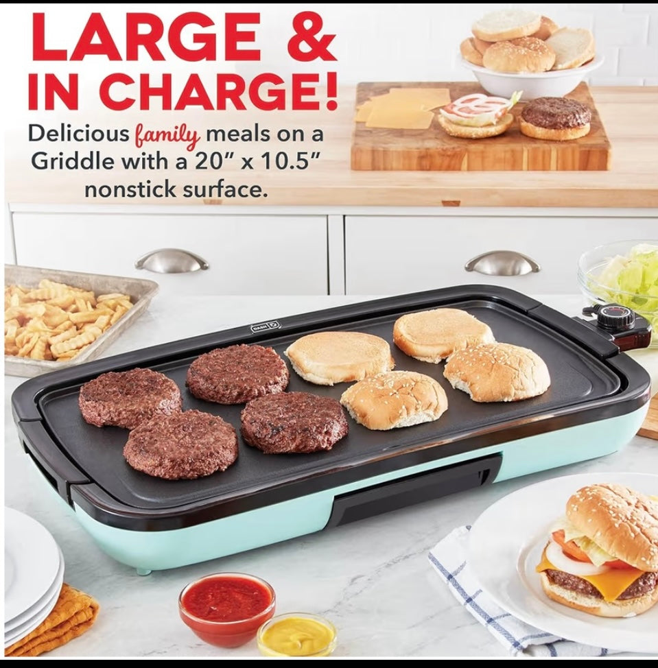 New Dash Deluxe Everyday Griddle 20” x 10.5” Removable Nonstick Griddle Plate