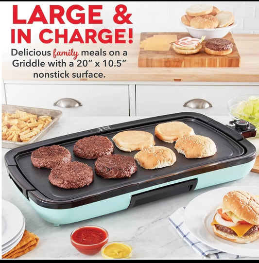 New Dash Deluxe Everyday Griddle 20” x 10.5” Removable Nonstick Griddle Plate