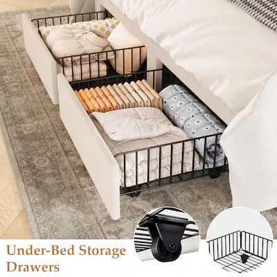 New Other Garvee Queen Upholstered Bed Frame, Tufted Headboard & Storage Drawers