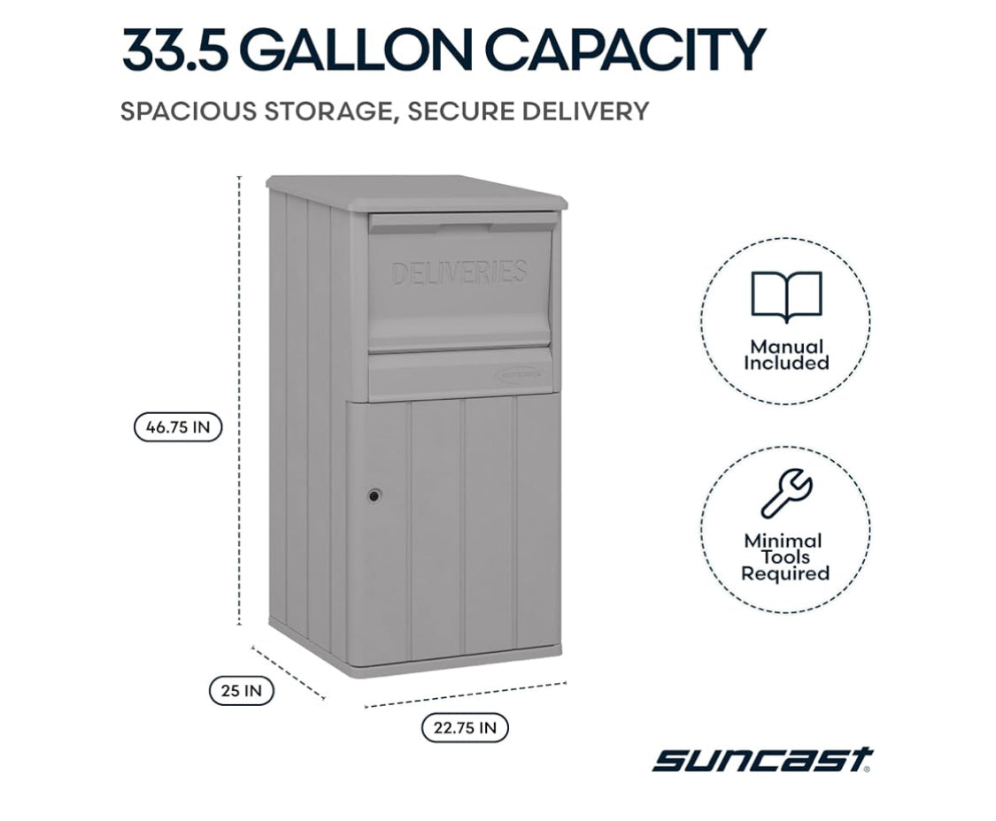 New Other Suncast 33.5-Gallon Capacity Package Delivery Box With Lock, Grey