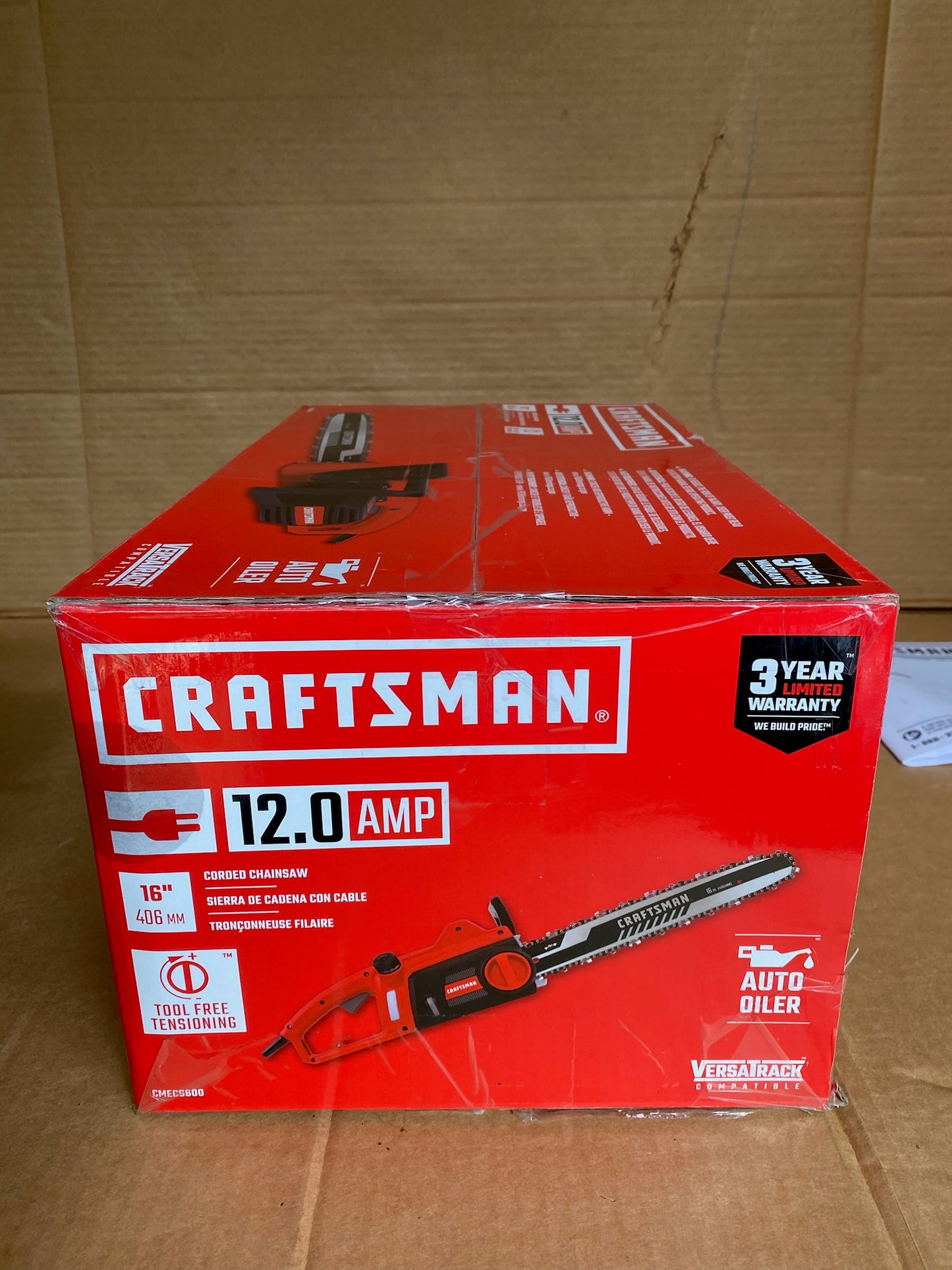CRAFTSMAN 16" 12 Amp Electric Corded Chainsaw, Red/Black