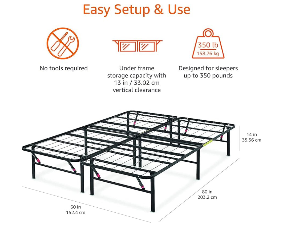 New Other Amazon Basics 14” Queen Size High Foldable Metal Platform Bed, Black