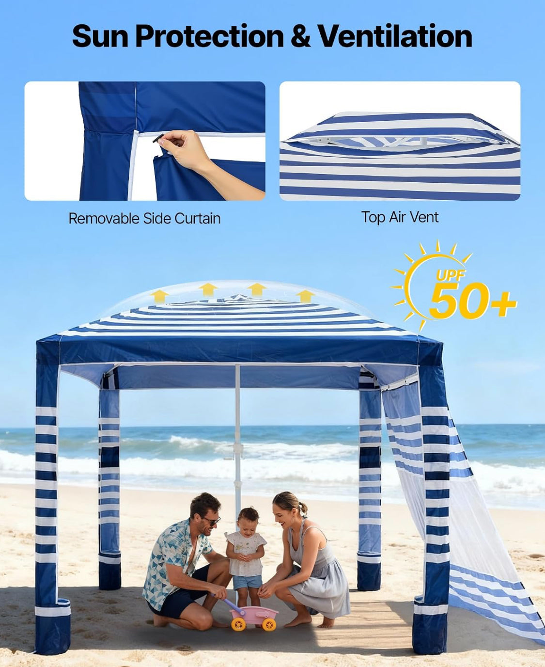 New Open Box VEVOR 8’x8’ Beach Canopy Cabana With Side Wall & Carrying Bag