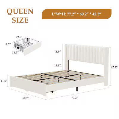 New Other Garvee Queen Upholstered Bed Frame, Tufted Headboard & Storage Drawers