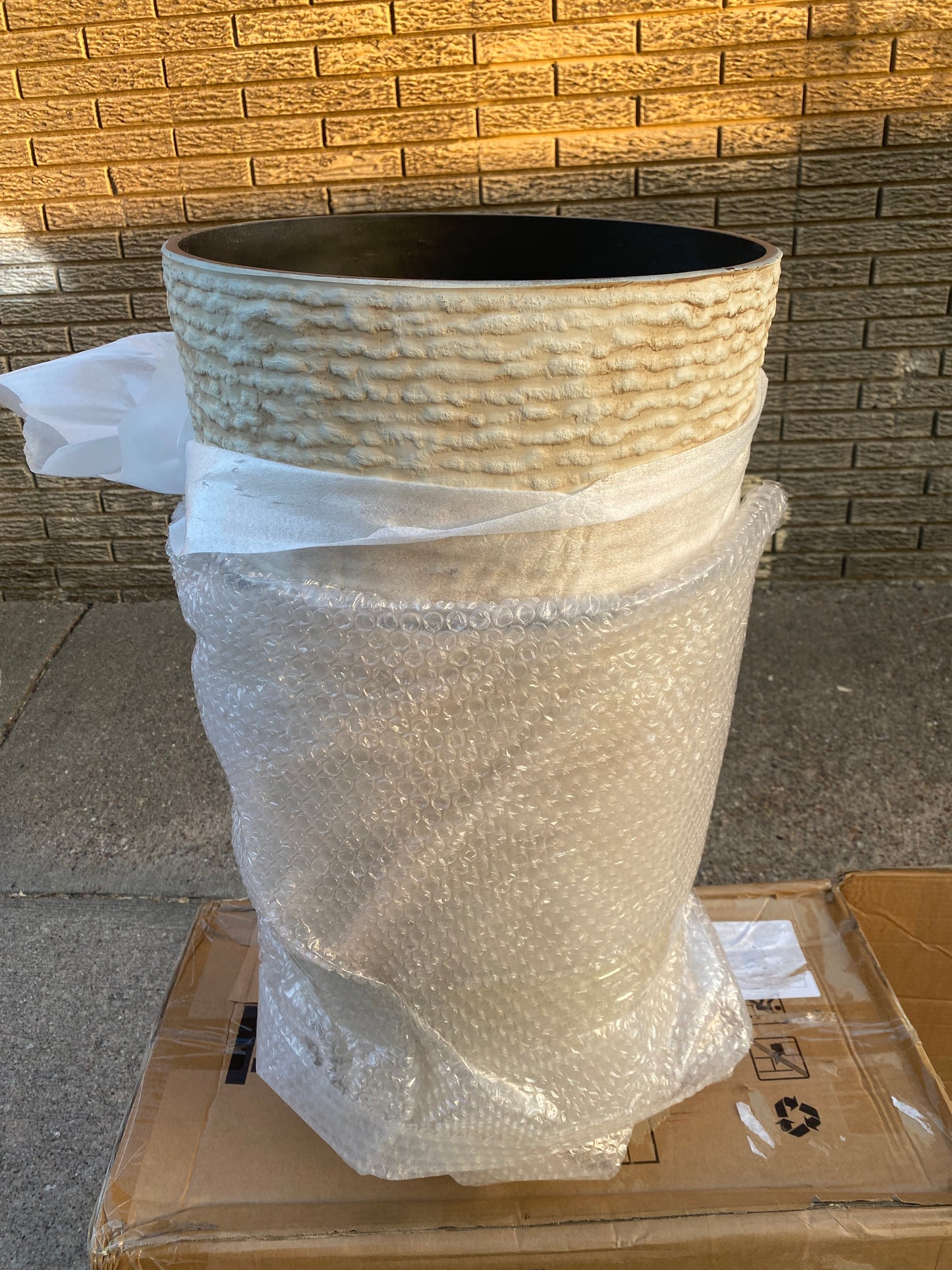 Set of 2 - New Worth 9 Gallon Tall Round Planters 14" Dia x 21" H, Beige