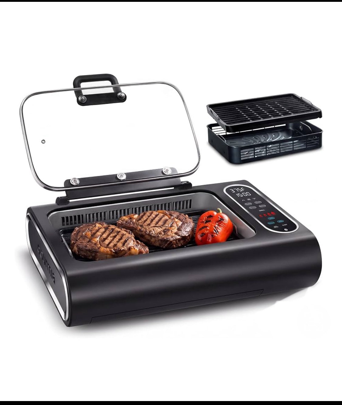 New Other Gourmia Electric Smokeless 5-in-1 Grill & Air Fryer With Glass Lid
