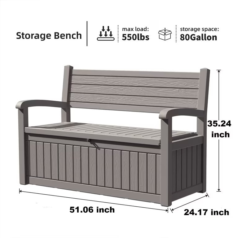 New Other EasyUp 80 Gallon Storage Bench Lockable Waterproof Deck Box, Gray