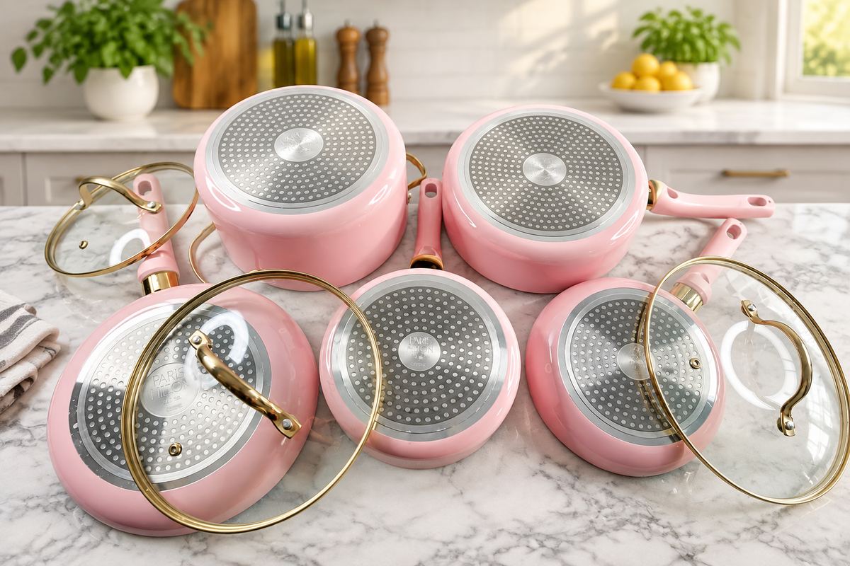 New Other Paris Hilton 12-Pc Pink Epic Nonstick Pots & Pans Cookware Set W/Lids