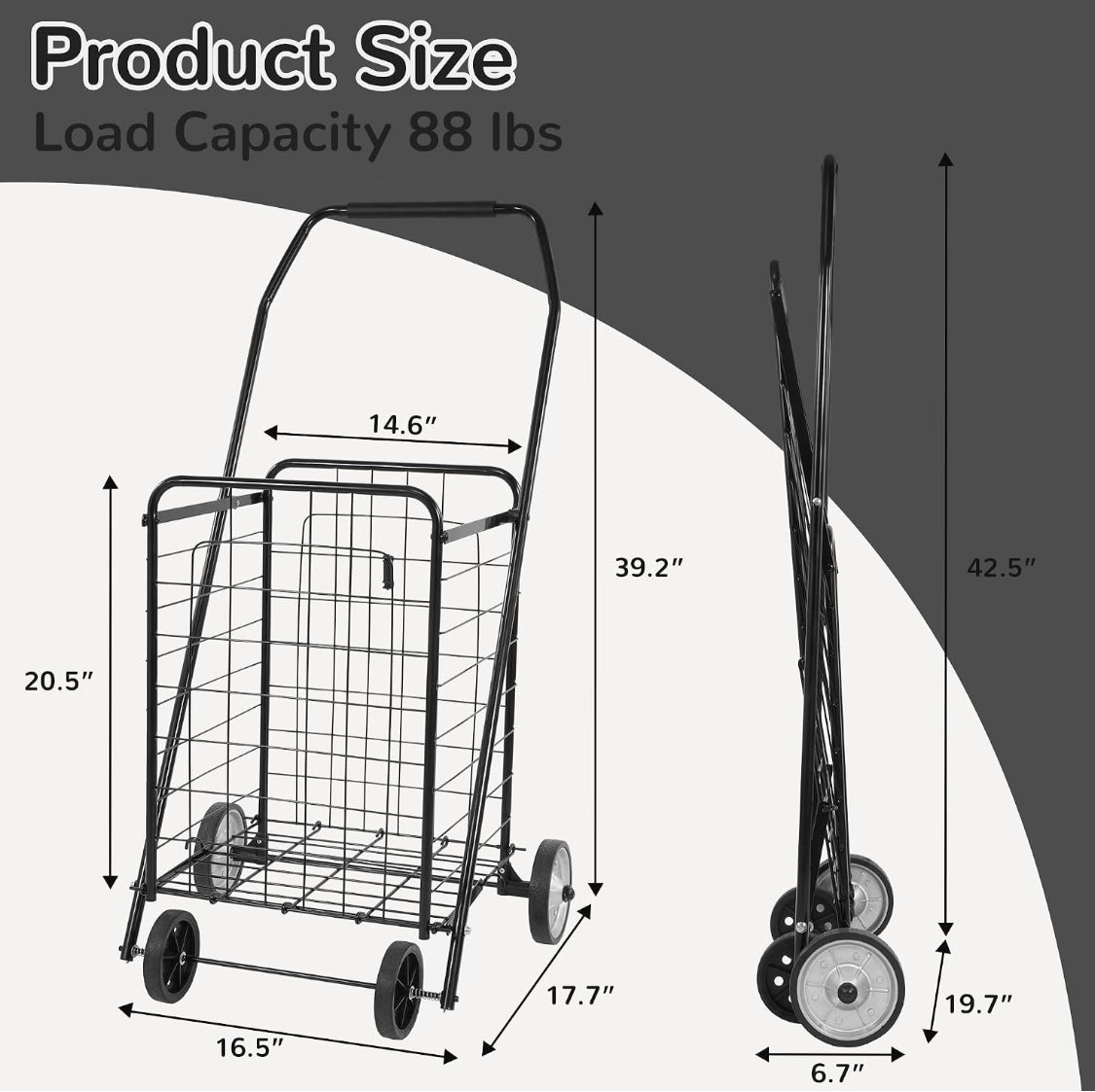 New Other Elevon Foldable Shopping Utility Cart With Rolling Wheels, Black