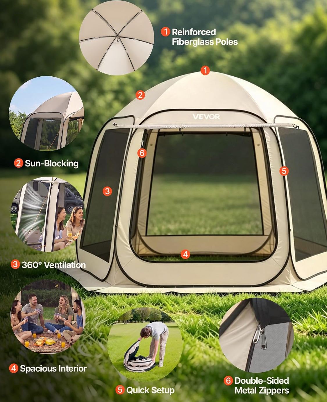 Like New VEVOR 10’ x 9.2’ Pop Up Screen House Tent With Awning For 4–8 People