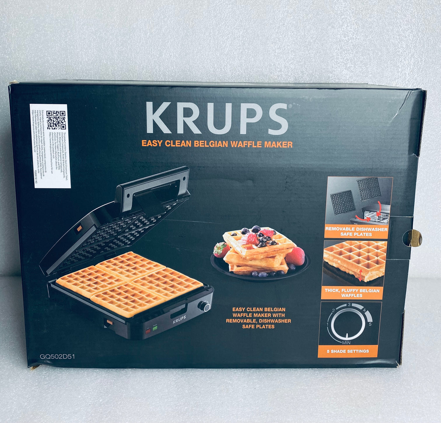 New Other Krups 4 Slice Stainless Steel Belgian Waffle Maker W/ 5 Browning Level