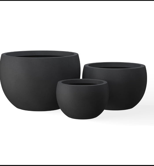 Set Of 3 - New Other Kante 20", 15.7" & 11.8" Dia Concrete Round Planters, Black