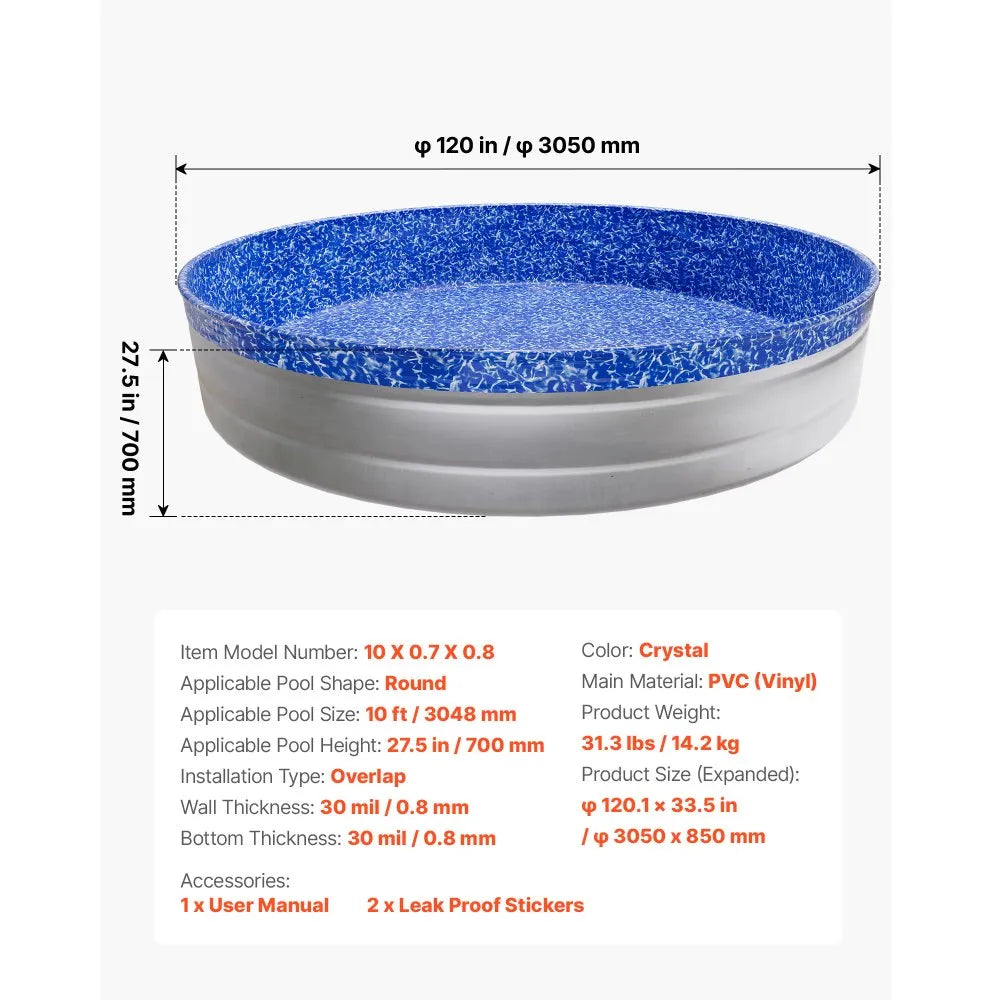 New Other VEVOR 10ft Round Heavy Duty Overlap Swimming Pool Liner For 27.5” Wall
