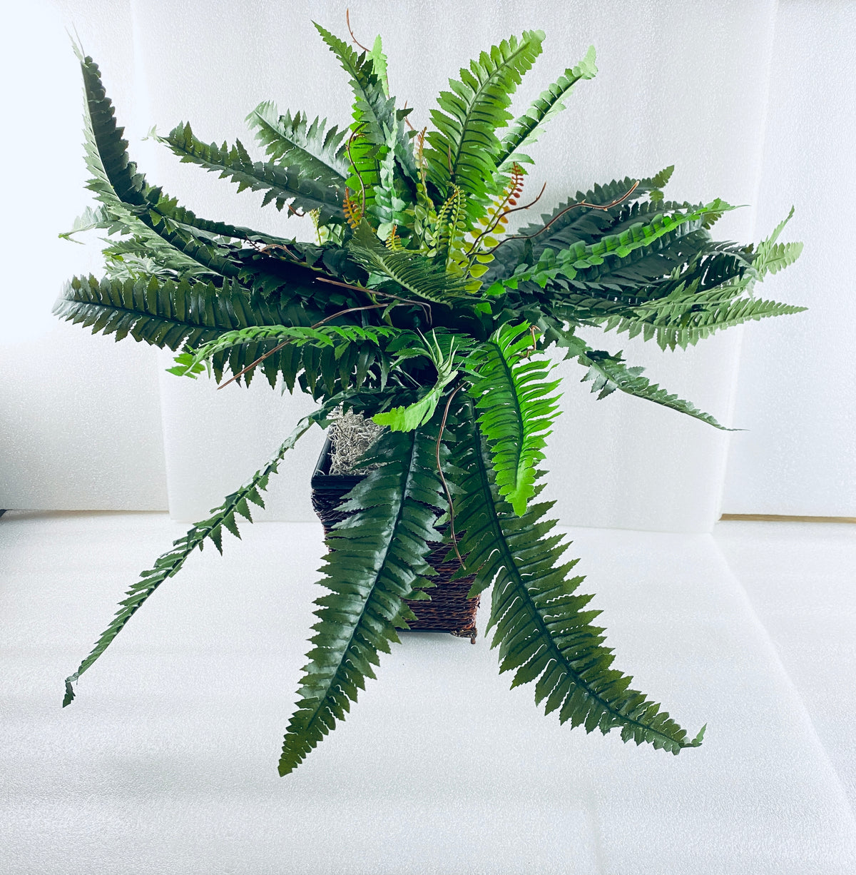 New Open Box Nearly Natural 23in Artificial Boston Fern With Wicker Basket