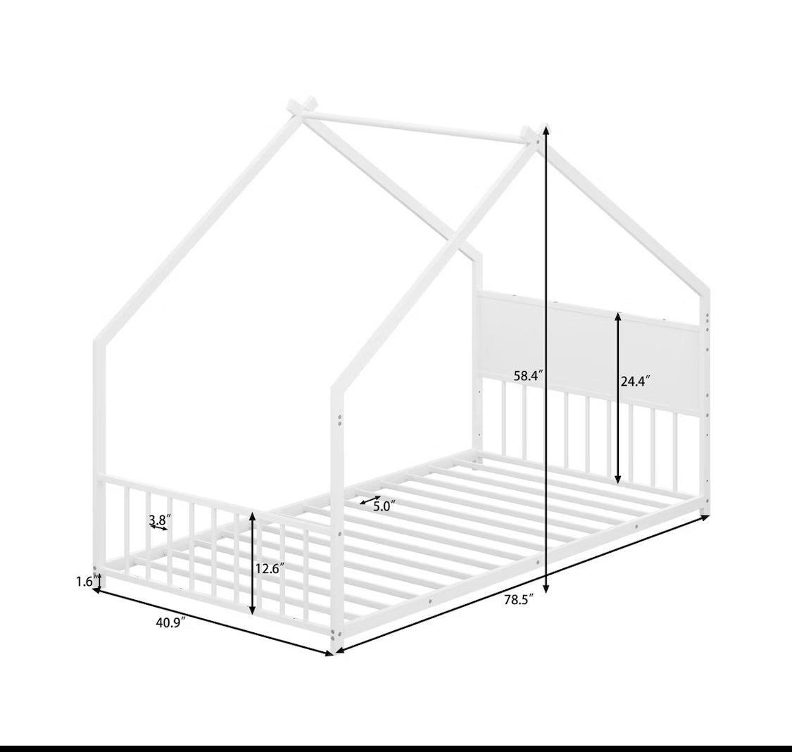 New Other Bellemave Twin House Bed W/ Roof, Headboard, Slats & LED Lights, White