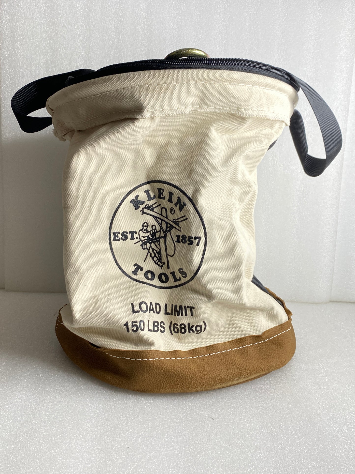 Klein Tools 17" H/14” W 150lb. Canvas Bucket With Zip-Close Top & Leather Bottom