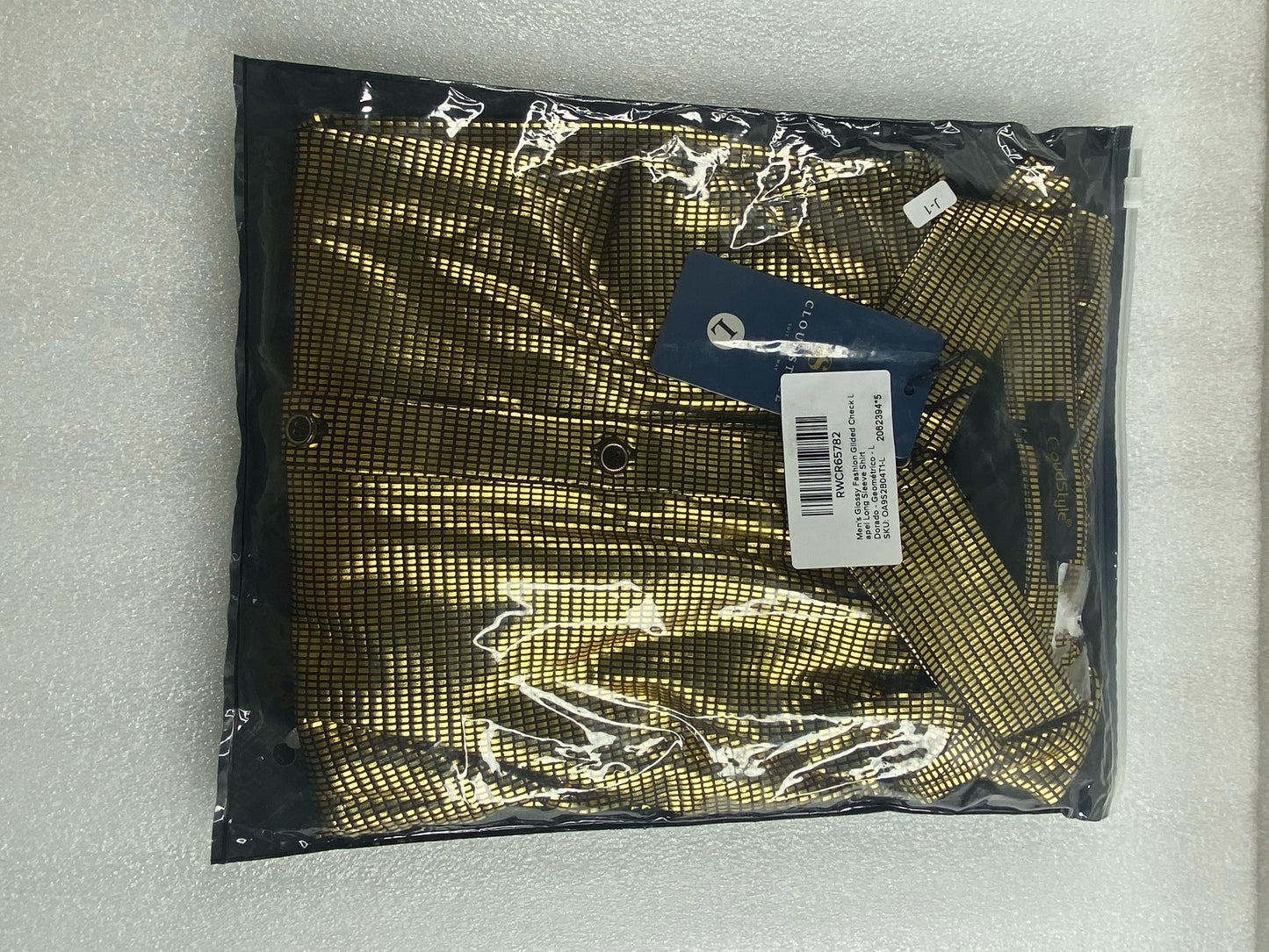 New CloudStyle Men's Large Glossy Fashion Gilded Check Lapel Long Sleeve Shirt