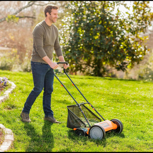 LawnMaster 18-Inch  5-Blade Push Reel Lawn Mower, Orange/Black