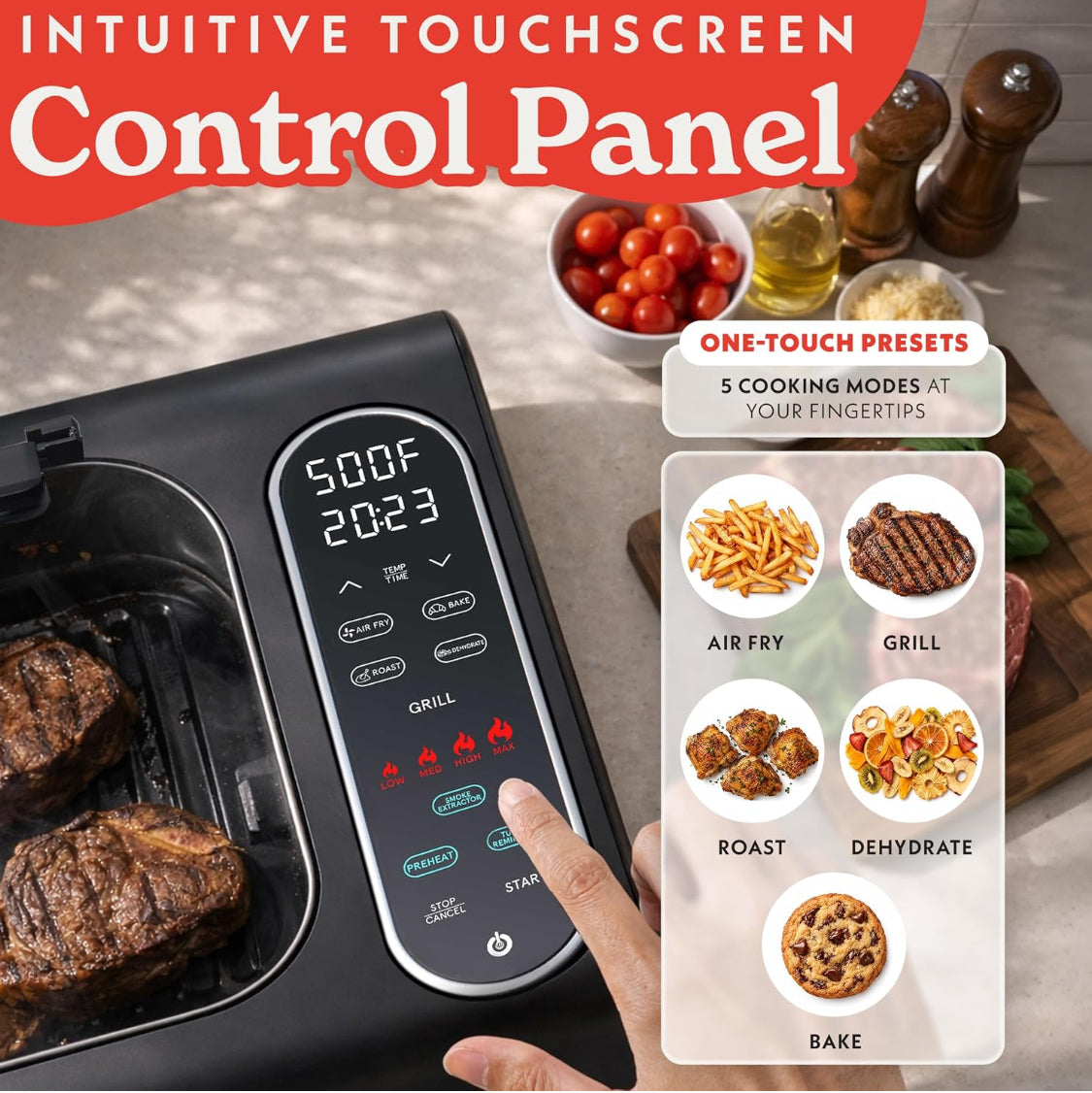 New Other Gourmia Electric Smokeless 5-in-1 Grill & Air Fryer With Glass Lid
