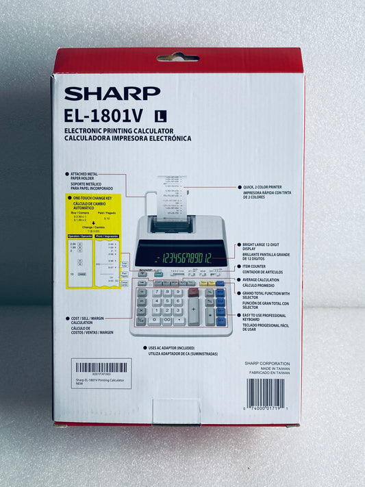 Sharp EL-1801V 12-Digit 2-Color Printing Calculator