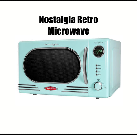 New Open Box Nostalgia 1000 Watt 1.1 Cu Ft Retro Countertop Microwave Oven, Aqua