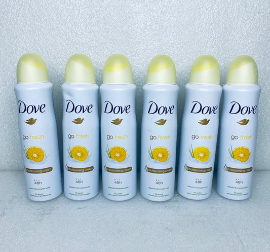 Lot Of 6 - New Dove Go Fresh Anti-Perspirant Spray, Grapefruit & Lemongrass Scent