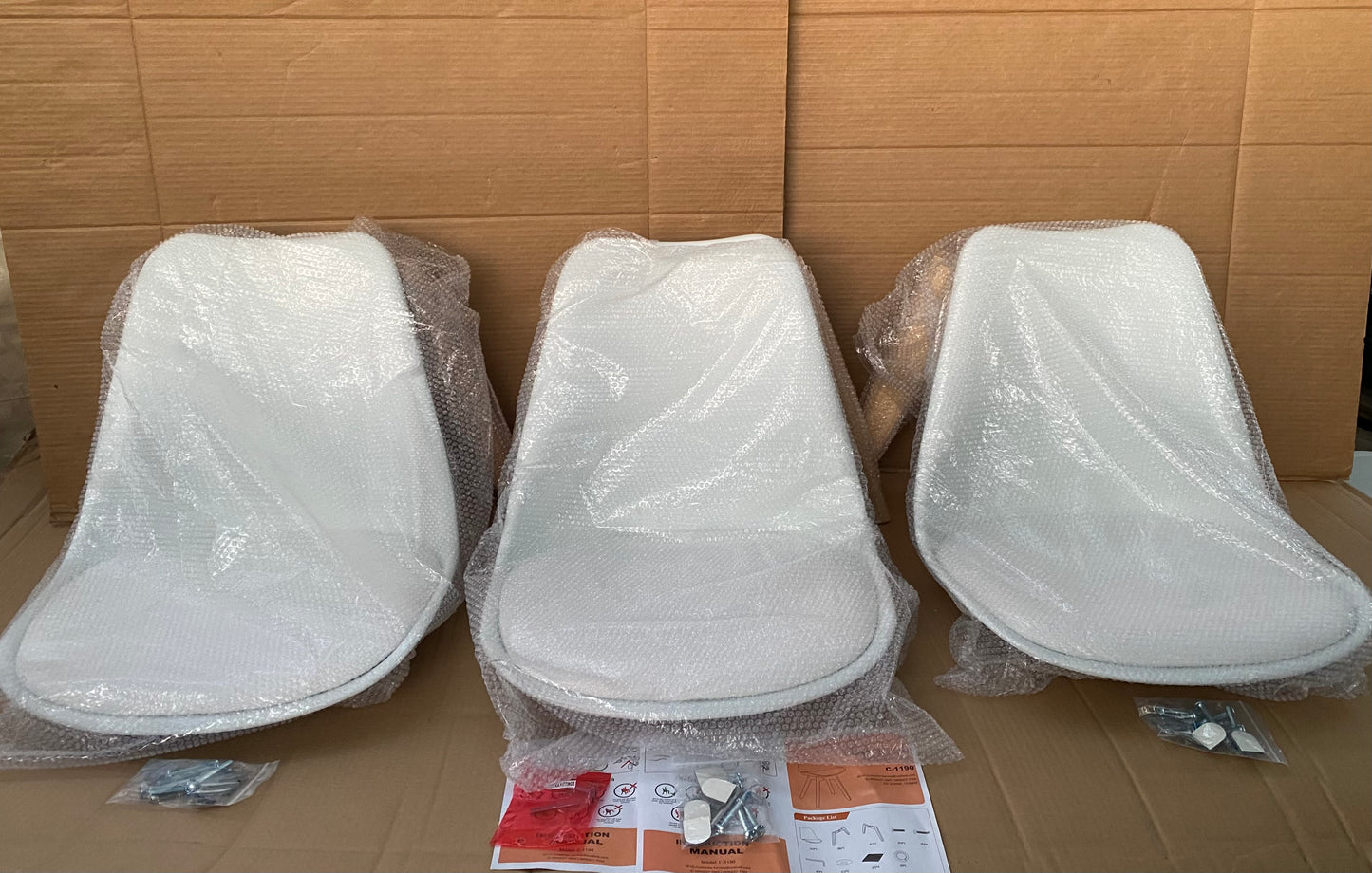 Set Of 3 - New Modern Dining Chairs With Wood Legs & Leather Upholstery