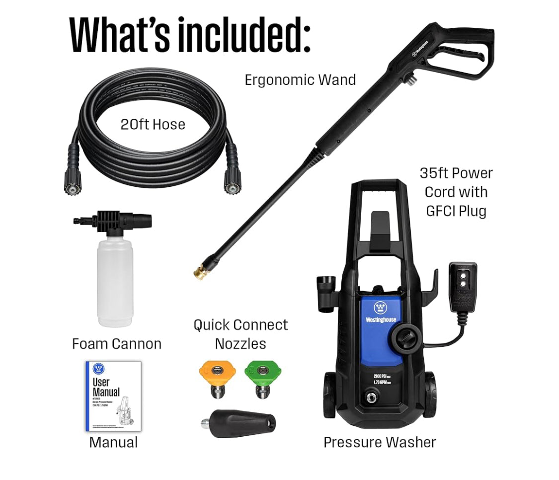 New Other Westinghouse Electric 2100 PSI & 1.76 GPM Pressure Washer, Black/Blue