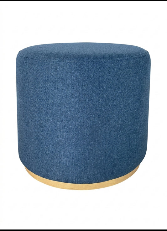 New Other HomePop Blue Woven Fabric Wood Base Drift Ottoman