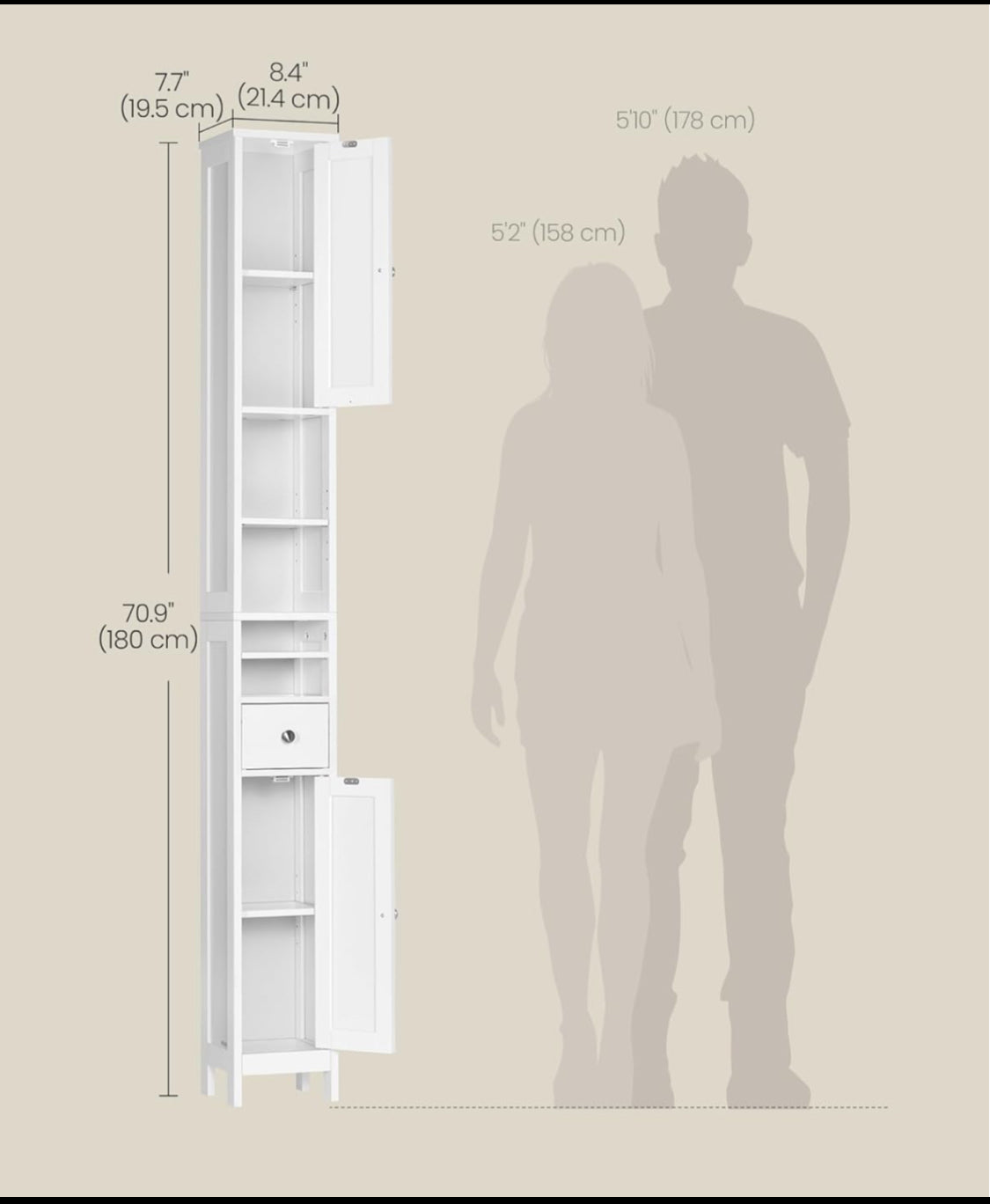 New Other VASAGLE 70.9” Tall Freestanding Floor Storage Cabinet, Cloud White