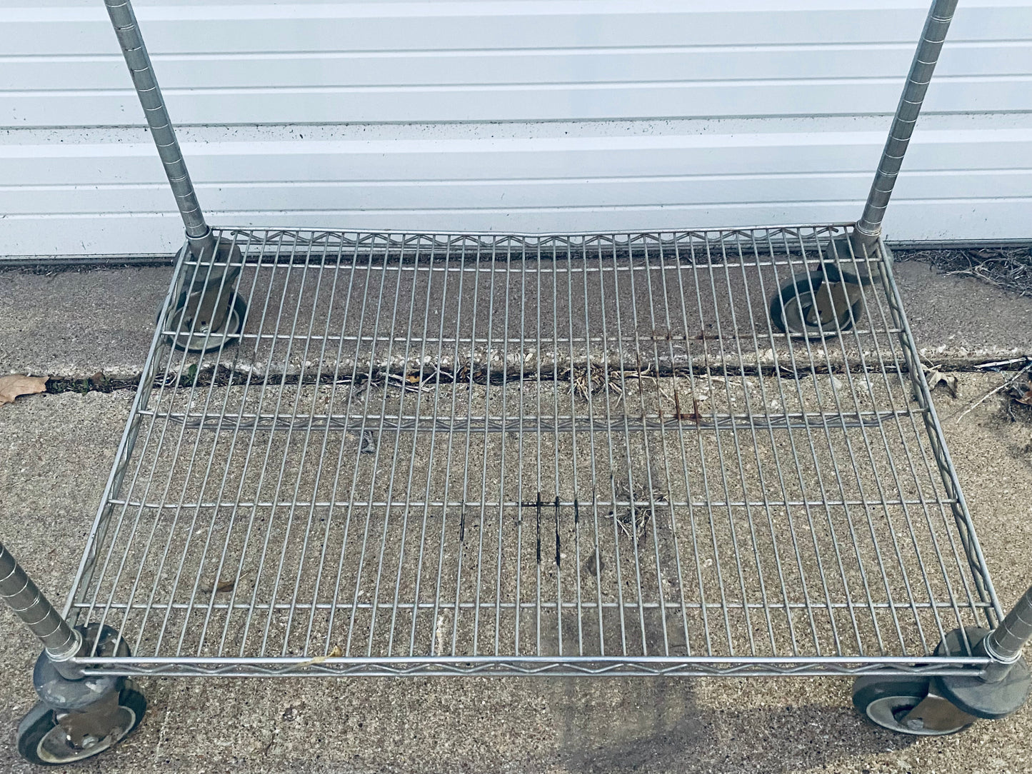 #136 - Stainless Steel Push Cart 2 Tier Adjustable With Casters & Approx. Dimensions: 40” x 41” x 24” - (IN CONDITION AS SHOWN) - (READ)