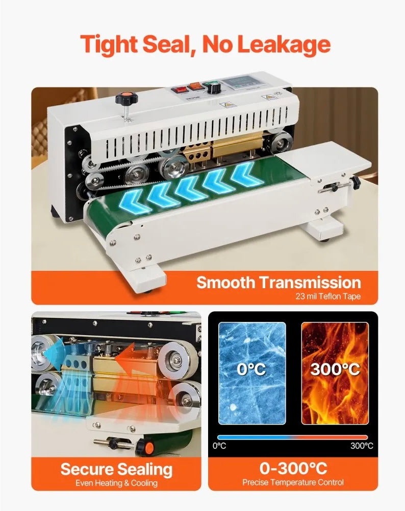 New Open Box VEVOR Continuous Bag Band Sealing Machine With Temperature Control