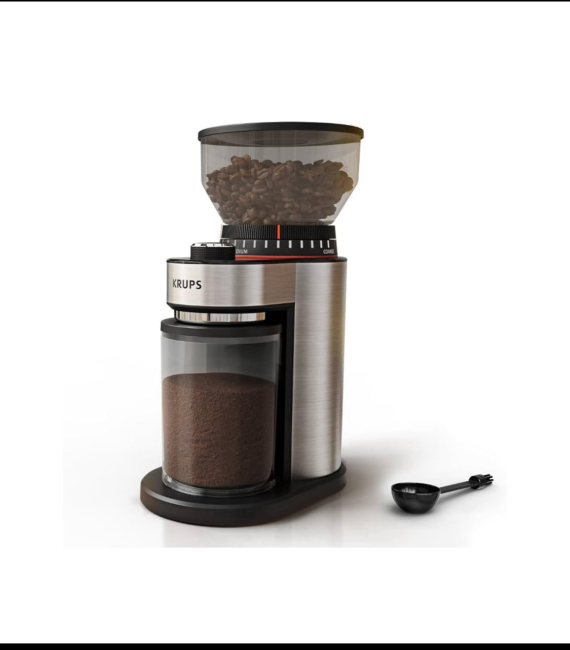 KRUPS Flat Burr Coffee Grinder 18 Settings 2-20 Cups, Black/Stainless Steel