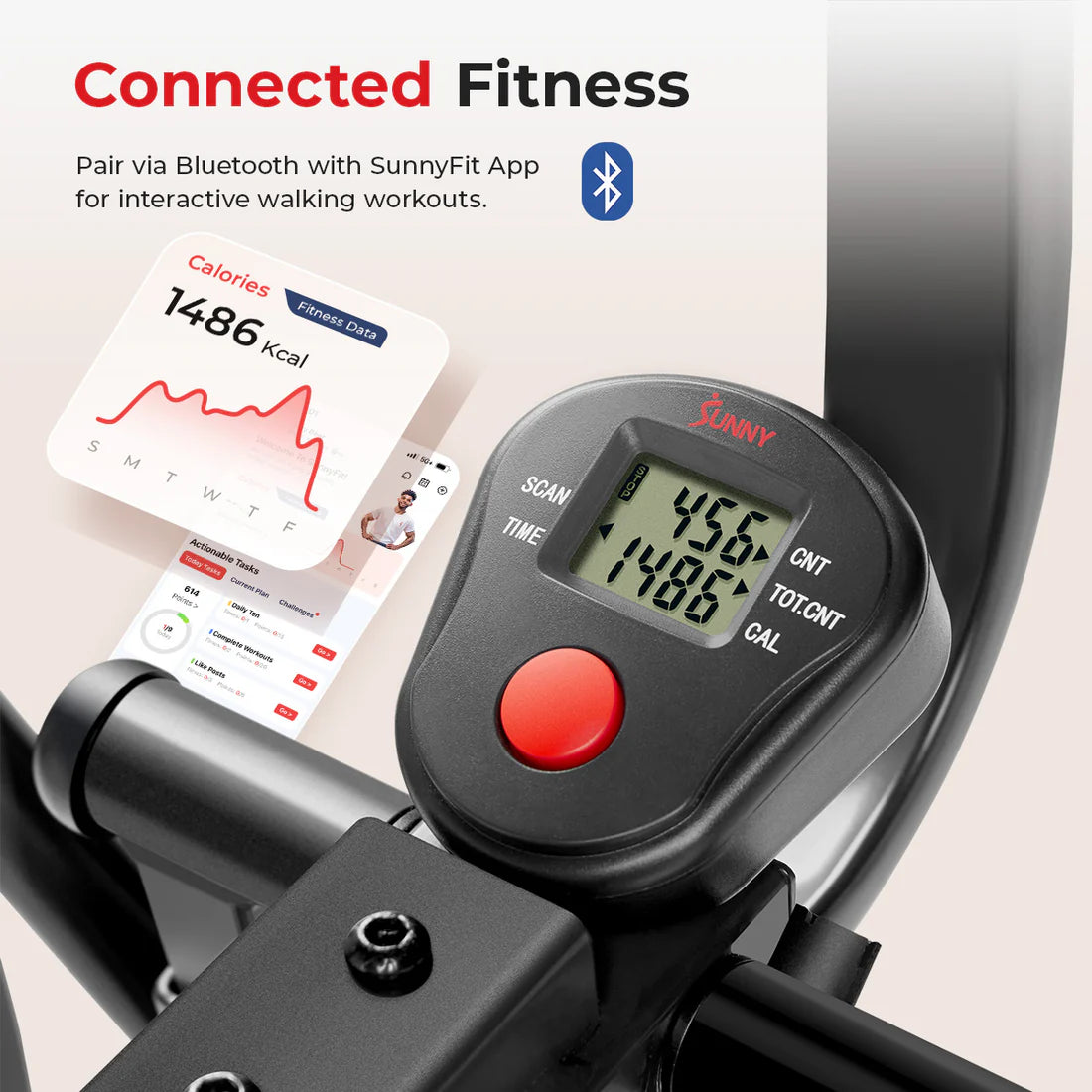 New Other Sunny Health & Fitness Air Walk Trainer Elliptical Glider W/ Bluetooth